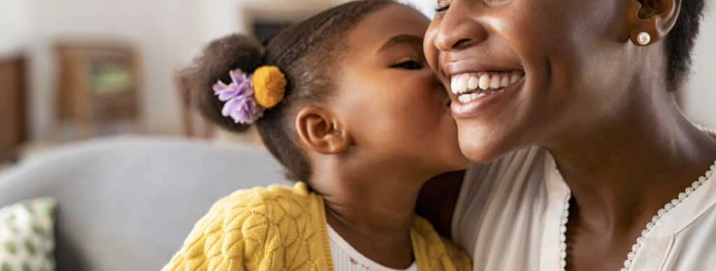 Mother and child hugging